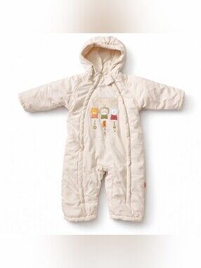 Chicco Beige Hooded Padded Infant  Snowsuit 9M Embroidered Gorpcore Cozy Warm